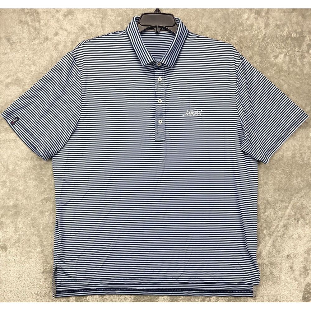 Ralph Lauren RLX Men's Performance Polo Shirt Navy Gray Striped‎ Logo XXL 2XL